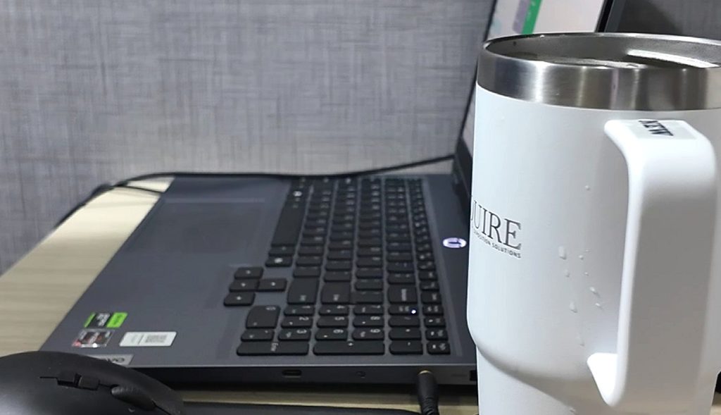 Working on a laptop in a tight space
