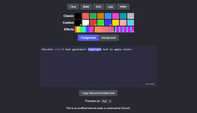 Discord color text generator tool
