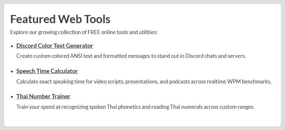 Listing of free web tools