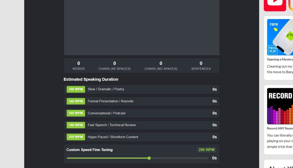 Speech time calculator tool