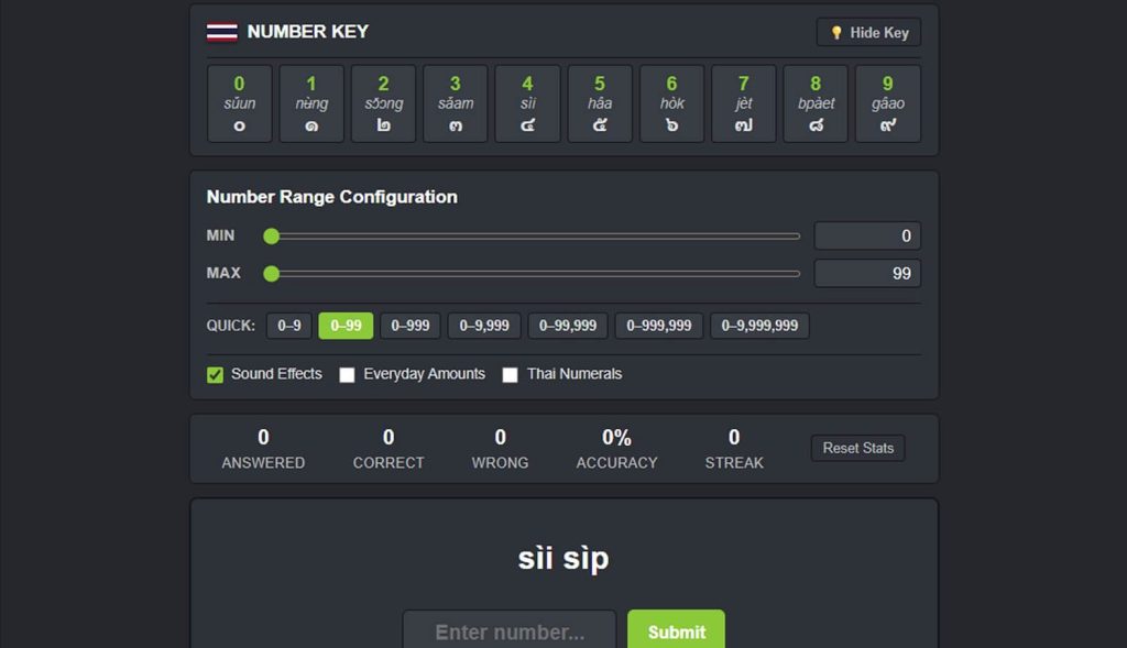 Thai number training tool